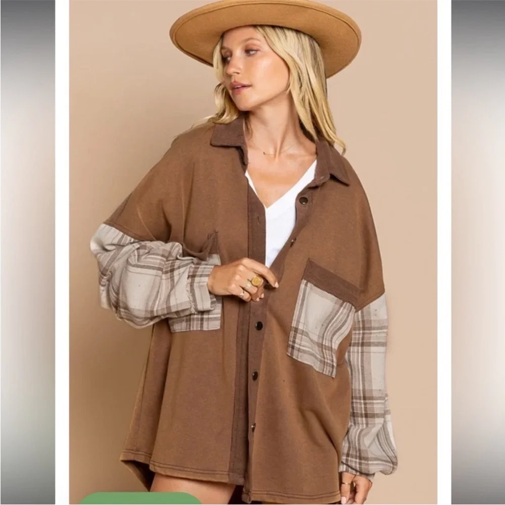 POL Plaid Button-Up shacket